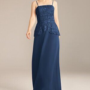 AW Bridal Navy Mother Of The Bride Chiffon, Lace A-Line Maxi Dress Size 24 (NWT)